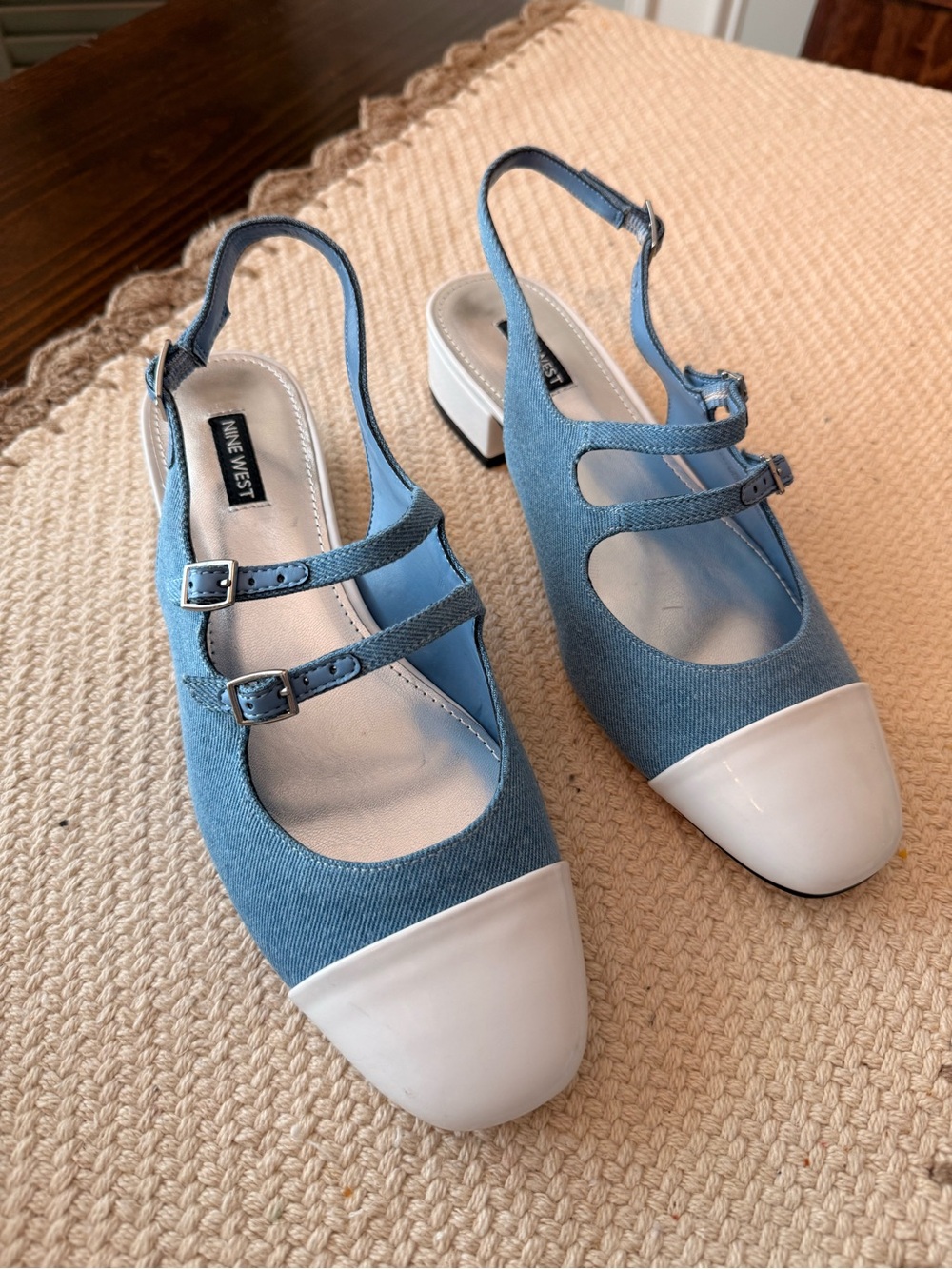 Nine West Roslin Mary Jane Slingback Pumps in Denim/White Sz 9 M - Picture 9 of 9